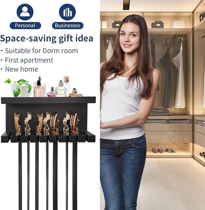 Belt Organizer - Wall Mounted Hanger with Double Shelving, Universal Rack for Men & Women, Black