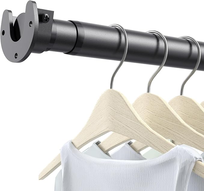 Closet Rods for Hanging Clothes, 17 to 84 Inch Stepless Adjustable Closet Rod, 1.3 Inch Diameter Metal Heavy Duty Closet Hanging Rod for Closet Wardrobes Laundry RV, Black