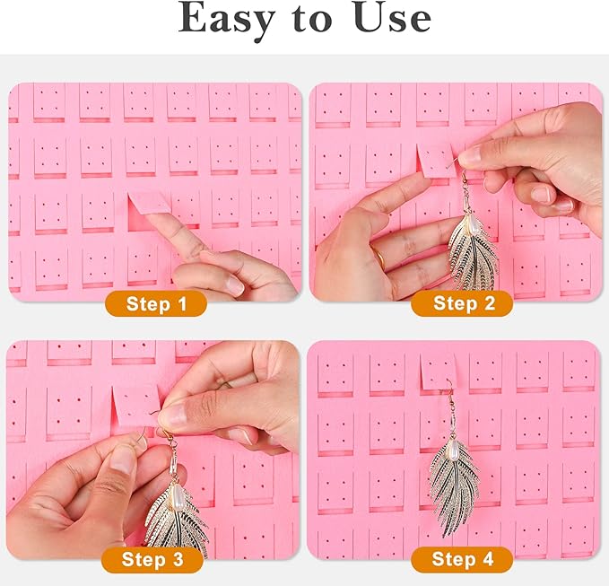 Lolalet Hanging Earring Holder Organizer with 20 Hooks for Women, Earring Organizer Wall Earrings Hanger Pierced Earring Storage, Felt Stud Earring Display, 608 Holes for Earrings - Pink, 1 Pack