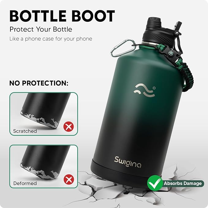 Insulated Water Bottle with Silicone Boot (36hrs Cold/18hrs Hot) - DIY Stickers, [2-in-1 Lid], BPA Free, 128 oz