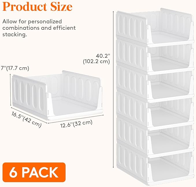 Lifewit Stackable Closet Organizers and Storage Basket for Clothes, Plastic Sweater Storage Bins for Wardrobe, Multifunctional Pants Organizer for RV, Pantry, Bathroom, Kitchen, Dorm, 24L, 6 Pack