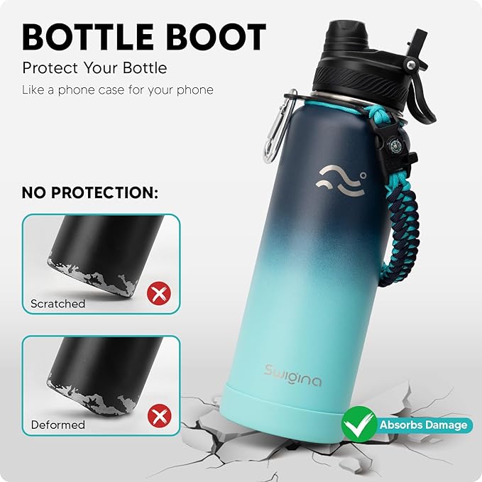 [2-IN-1 LID] Insulated Water Bottle with Silicone Boot (36hrs Cold/18hrs Hot) - DIY Stickers, Leakproof, BPA Free, 40 oz