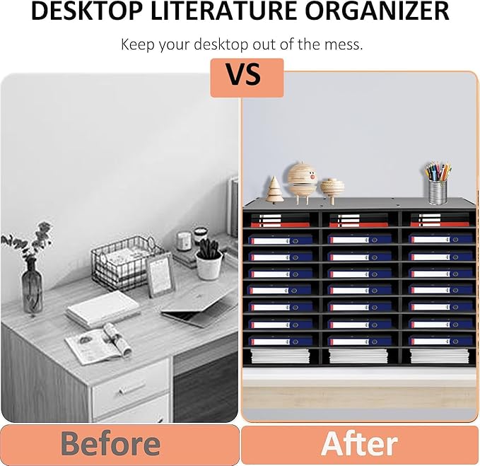 LOYALHEARTDY Desktop Literature Organizer,27 Compartments Paper Storage Cabinet Mail Organizer, 31.5 X 12 X 21.69 in Desktop File Sorter Mail Center Mailbox School Classroom Keepers for Home & Office