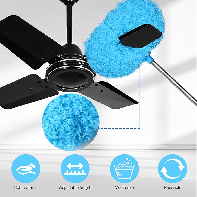Eunice 13-49.7 Inches Ceiling Fan Duster with Extension Pole, Adjustable and Removable Cleaner Blade for High Ceiling, Fan Cleaner for Window Door Furniture (Blue)