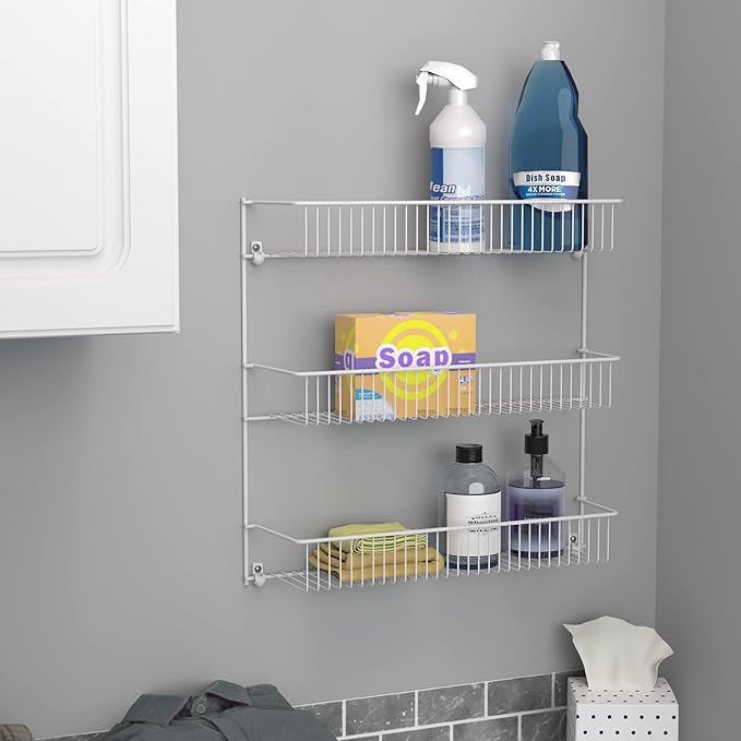 ClosetMaid 3-Tier Hanging Wall Mounted Metal Rack for Spices, Shelf Storage, Pantry Organization, Laundry, Kitchen, Bathroom, White, 8022 (Pack of 2)
