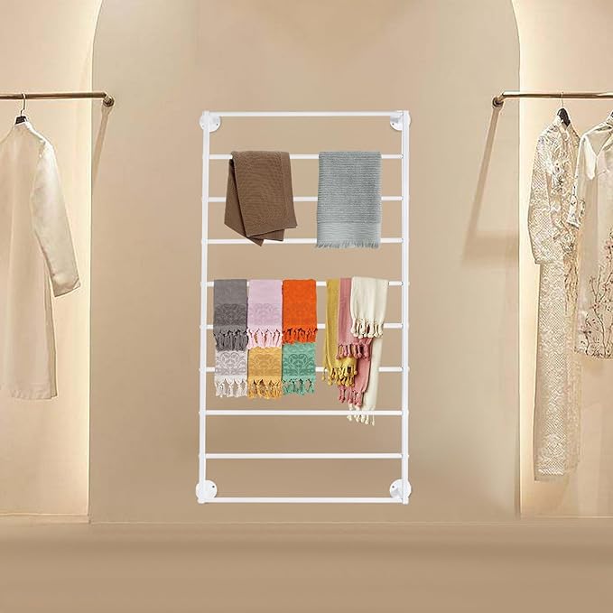 10-Tier Wall Mounted Scarf Rack, Tie & Scarf Holder, Towel Storage Rack, White, Iron, Baking Paint, Coating