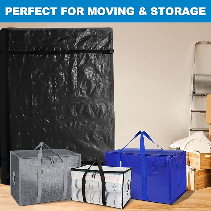 TICONN Mattress Bags for Moving, Heavy Duty Twin Mattress Cover Storage Bag with Full-Around Handle and Adjustable Buckles (Black, Twin)
