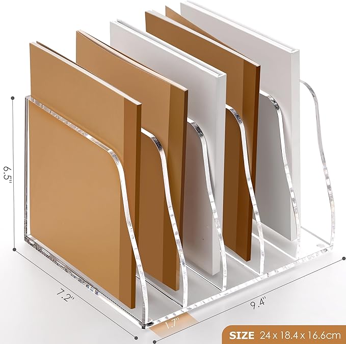 SANRUI Acrylic Desk Magazine File Organizer, 5 Vertical Compartments Clear Document Sorter Organizer Holder Workspace Sorters, Folder Rack for Office Accessories Organization Storage, B5 Size
