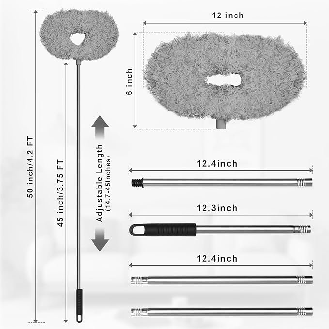 Eunice 13-49.7 Inches Ceiling Fan Duster with Extension Pole, Adjustable and Removable Cleaner Blade for High Ceiling, Fan Cleaner for Window Door Furniture (Gray)