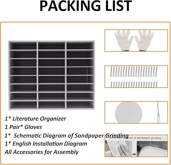 LOYALHEARTDY Literature Organizer, 24 Compartments Paper Storage Cabinet Mail Organizer, 29X 11.9 X 23.5 Inch Desktop File Sorter Mail Center Mailbox School Classroom Keepers for Home&Office, White