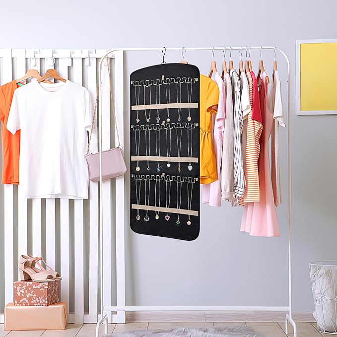 HAKACC Jewelry Organizers and Storage with Hanger Metal Hooks Double-Sided Necklace Hold Organizer, Over the Door Jewelry Storage