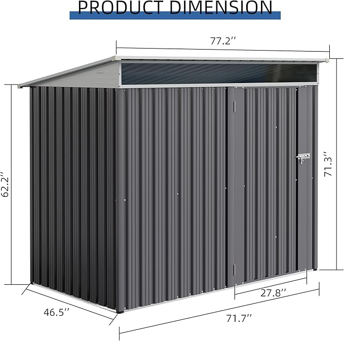 JY QAQA 6x4 FT Metal Outdoor Garden Storage Shed, Waterproof Metal Garden Sheds with Window and Lockable Double Door, Weather Resistant Steel Tool Storage House Shed for Patio, Lawn Dark Gray