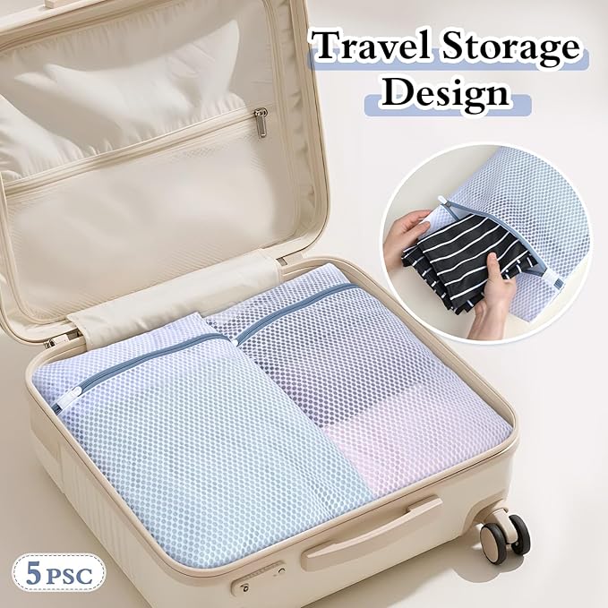 Heavy-Duty Honeycomb Mesh Laundry Bags, 5-Pack (2 Small 9x12, 2 Medium 12x16, 1 Large 16x20) | Delicates Wash Bags for Lingerie & Baby Clothes