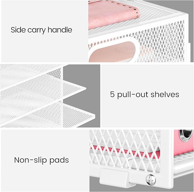 Lavatino 8-Tier Letter Tray Desk Paper Organizer, Mesh File Tray Organizer for Desk, Office Supplies & Home Organization, Fits A4 Paper, Mail, Magazines and Office Accessories (White with Handle)