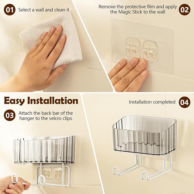 Wall Mount Headband Holder Hair Accessories Organizer, Self Adhesive Scrunchie Holder with Clear Acrylic Caddy for Bows, Ties, Clips, Pins, Claw Clip,Clear
