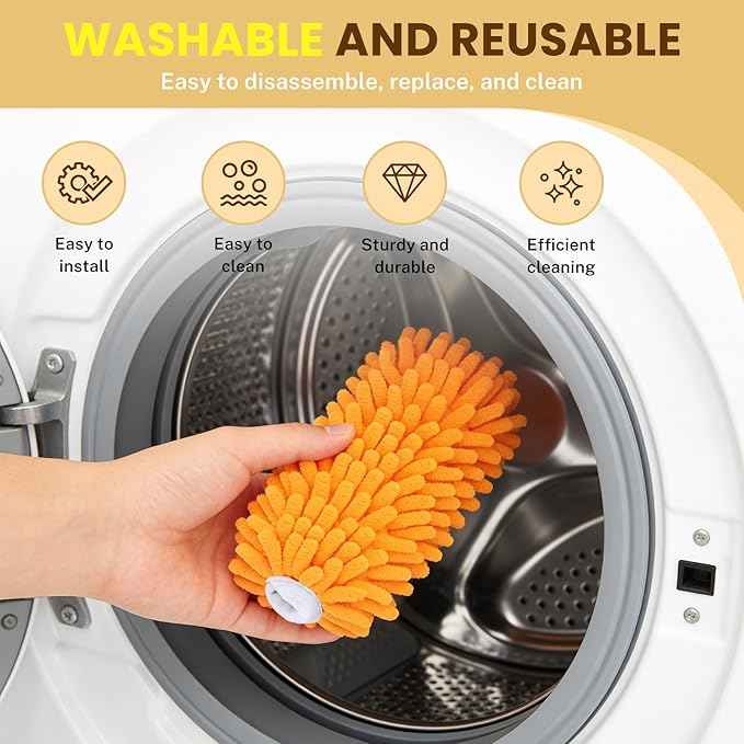 SetSail Dusters for Cleaning Compatible with Swiffer Small Microfiber Duster Refills 4pcs Reusable Duster Refill with 1 Handle Washable Duster Cleaner Kit for Furniture, Car Interior, Blind