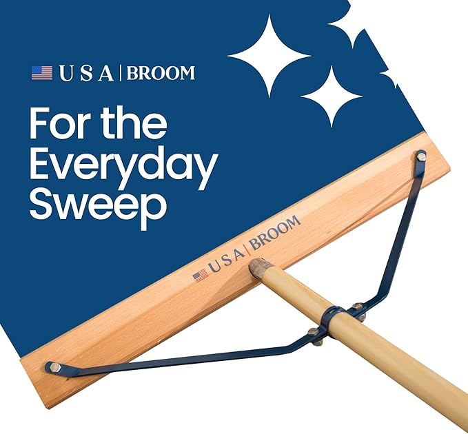 1-Pack - 24" Blue Everyday Sweep Indoor/Outdoor Push Broom with 60" Handle. Ideal for Garages & Shops. Durable American Made Steel Brackets-All Stainless Steel Hardware. No Plastic. 100% USA Made