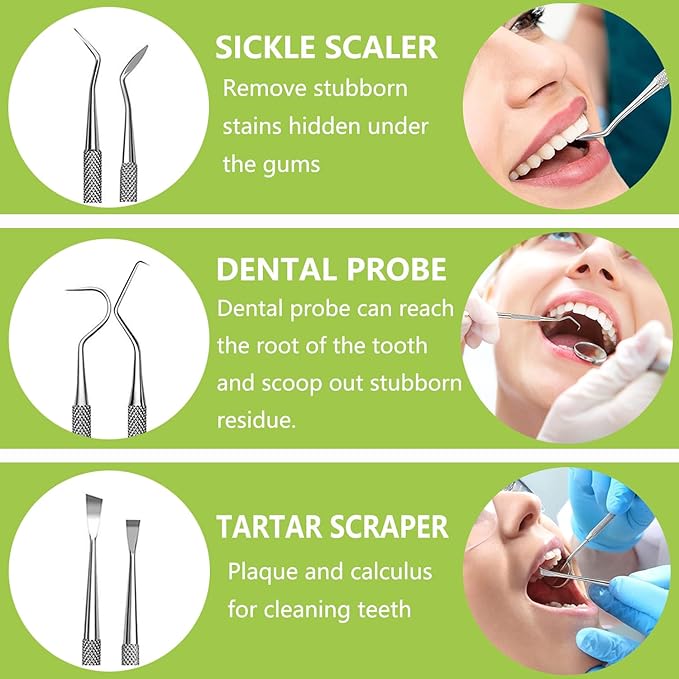 Dental Tools, Professional Teeth Cleaning Oral Care Hygiene Kit, Stainless Steel Dental Pick Tooth Scraper Tartar Plaque Remover for Dentist, Personal, Pet Use with Storage Box