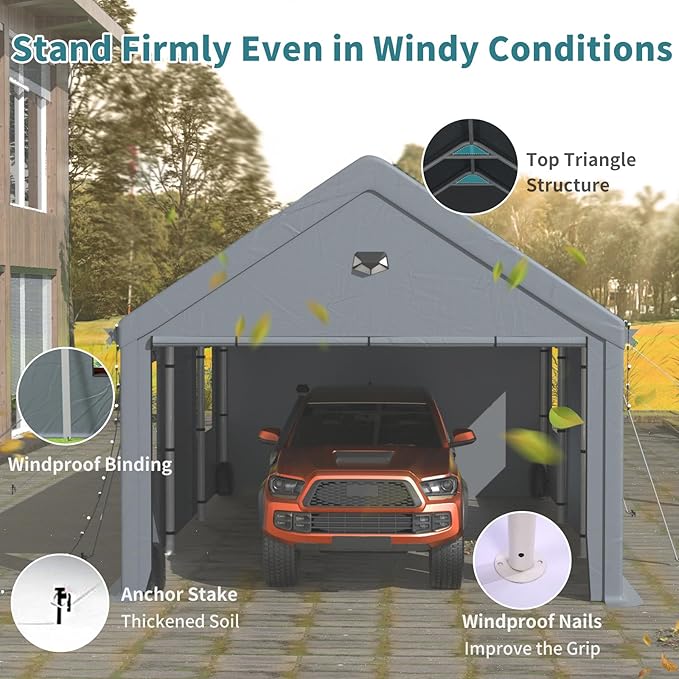 Heavy Duty Carport Canopy 10x20FT,Extra Large Portable Car Tent Garage with Roll-up Windows and All-Season Tarp Cover,Removable Roof&Side Wall for Car,SUV,Boats&Truck Shelter Logic Storage