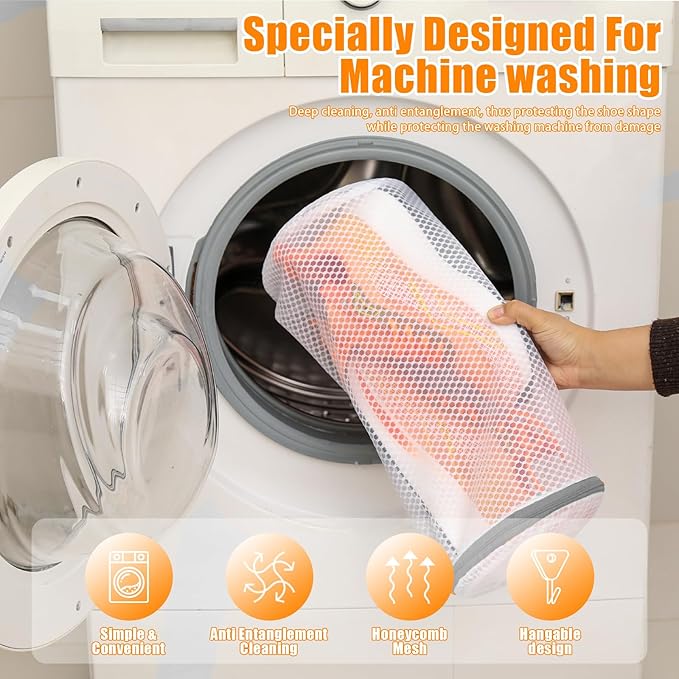 Kimmama Shoe Washing Machine Bag, Shoe Bag for Washing Machine, Mesh Laundry Bags for Sneakers, Footwear, Trainers, Slippers, Honeycomb Net, Grey Zipper, 7x15" (Pack of 2)