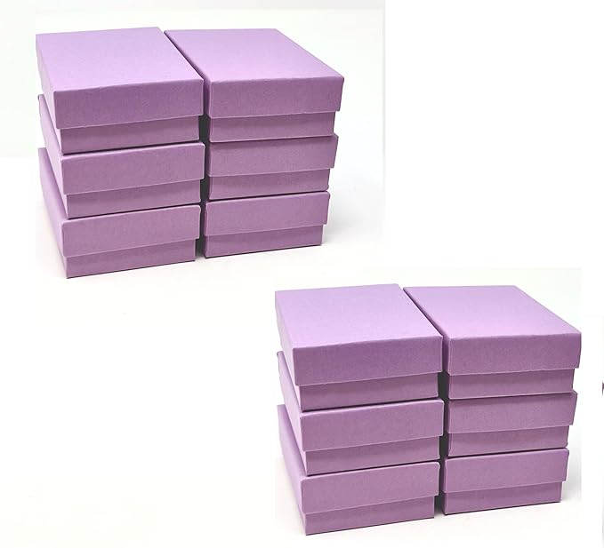 12 Pack Matte Purple Cotton Filled Color Paper Cardboard Jewelry Box for Necklace, Ring, Earring, Pendant, Pocket Watch, Body Jewelry. Size-3 1/16" x 2 1/8" x 1" - by R J Displays