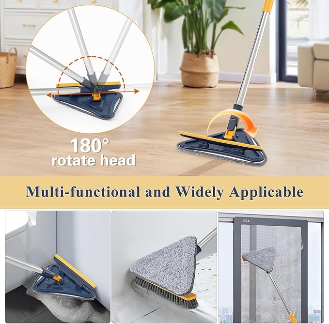 5 in 1 Wall Cleaner Mop, 78 Inch Base Board Cleaner Tool with Long Handle, 360° Wall Washing Tool for Ceiling, Floor and Window Cleaning with 3 Microfiber & 3 Chenille Pads