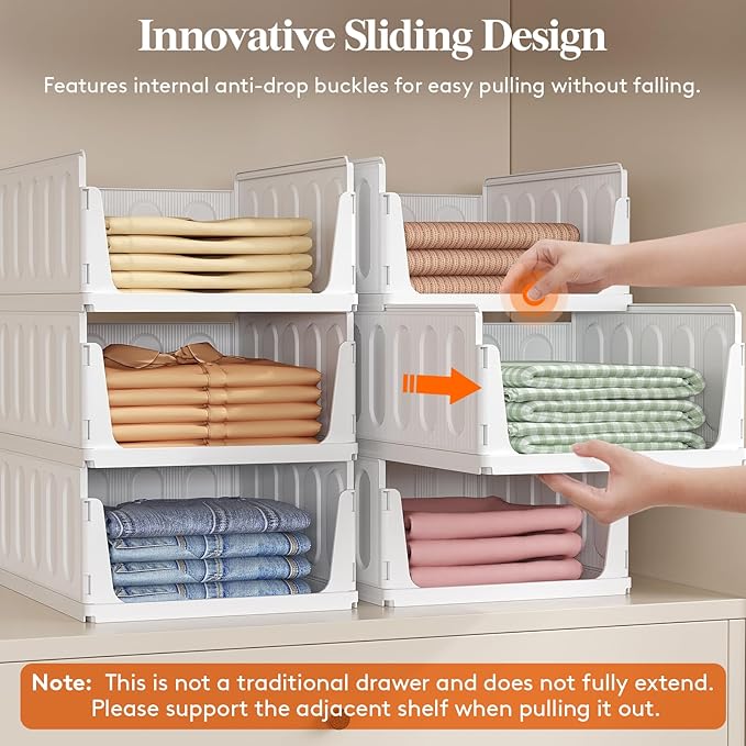 Lifewit 8 Pack Stackable Closet Organizers and Storage Basket for Clothes, Plastic Sweater Storage Bins for Wardrobe, Multifunctional Pants Organizer for RV, Pantry, Bathroom, Kitchen, Dorm, 24L