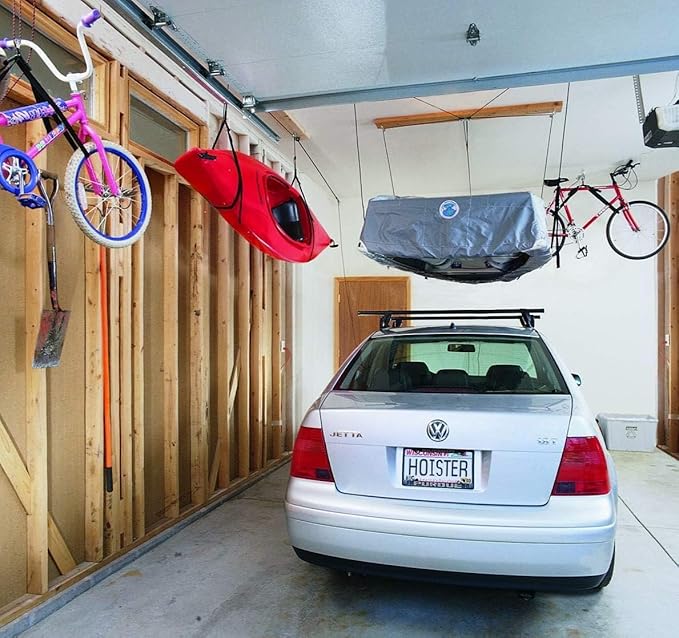 HARKEN Hoister - Overhead Garage Storage 2 Point Hoist System for Bikes, Kayaks, Surf & Paddle Boards (60lb Capacity, 16ft Ceiling) Safe Anti-Drop System, One-Person Operation - 7807.16