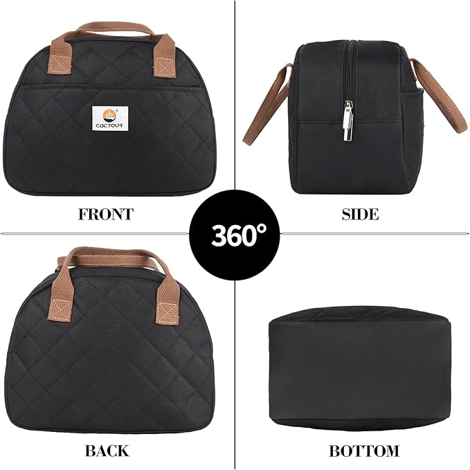 Lunch Bag Women,Insulated Quilted Lunch Bag, Small Portable Cute Lunch Box,Cooler Bag Reusable Lunch Tote for Work/Travel/Picnic (Black)