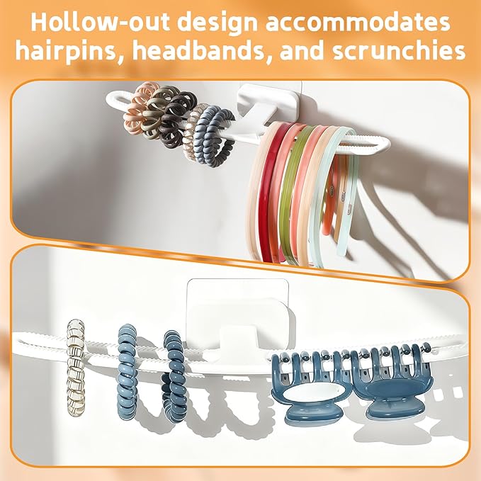 Headband Organizer Holder-Wall Mounted Hair Accessories Storage with Anti-Slip Strips Curved Design 10.6x3.26 inch Girls Baby Scrunchies hairband storage for Wall, Bathroom, Bedroom