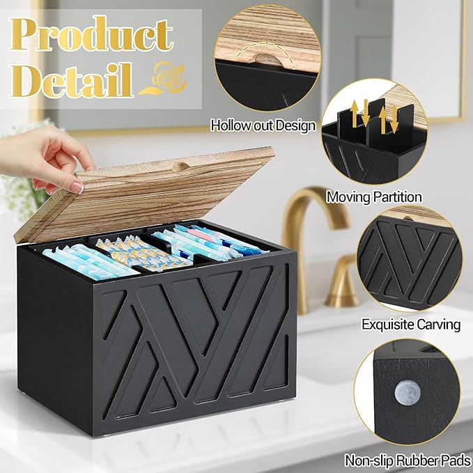 2 PCS Tampon Holder for Bathroom Decor, Feminine Product Organizer with Lid, Shark Week Tampon Storage, Wood Pad and Tampon Organizer for Toilet Organizer, Bathroom Accessories Box for Girl Stuff