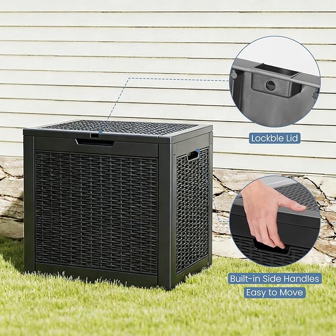 DUMOS 30 Gallon Deck Box, Lockable Outside Storage Box for Outdoor Use, Outside Waterproof Resin Package Delivery Box for Backyard Patio Garden