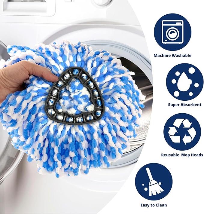 2-Tank Spin Mop Replacement Head, 3 Pack Mop Head Replacement, Microfiber, Machine Washable, Easy to Replace and Deep Cleaning