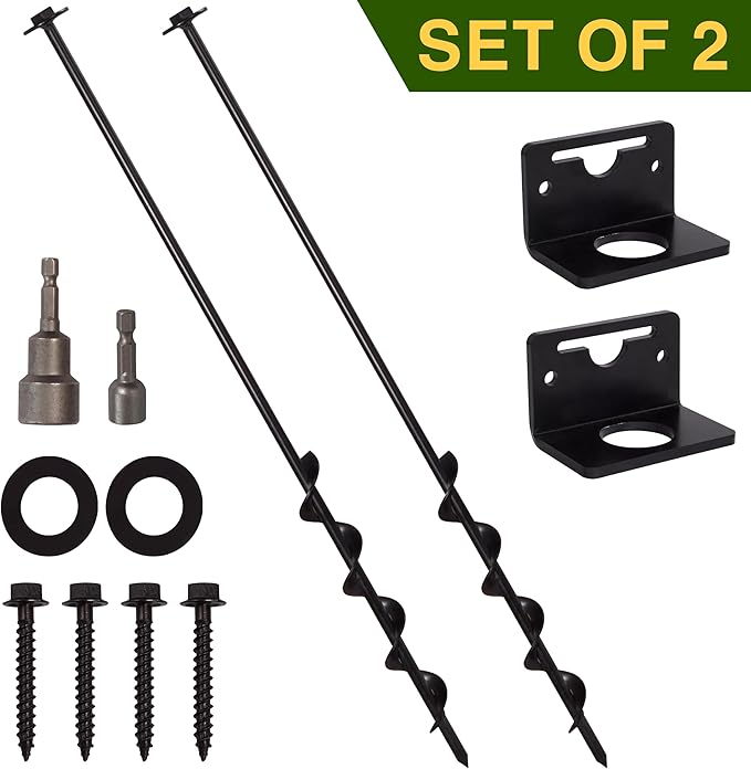 VASGOR 24” Mobile Home Anchors - Ground Anchor Screw in with Brackets and Adapter for Drill - Earth Anchors - Storage Shed and Swing Anchor Kits