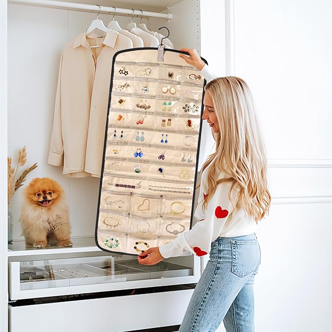 HAKACC Jewelry Organizers and Storage with Hanger Metal Hooks Double-Sided Necklace Hold Organizer, Over the Door Jewelry Storage