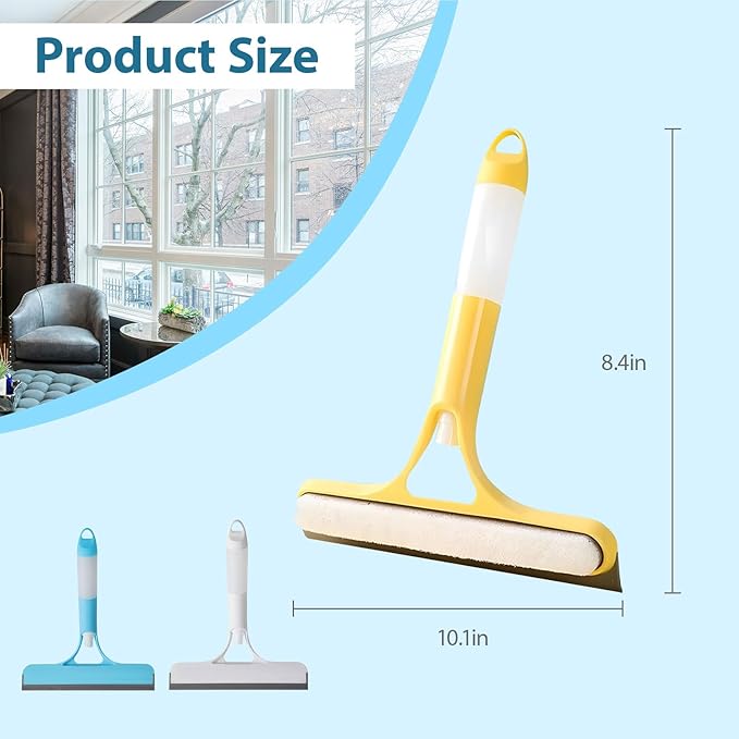 3 in 1 Window Cleaning Scraper Shower Squeegee for Glass Doors Mirror with Sprayer Squiggy for Windshield Cleaner Tool Washing Spray Home Floor Scraper(Blue:Long Style)