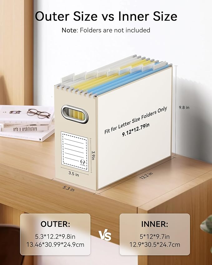 Oterri Cardboard File Organizer Box for Hanging File Folders Letter Size,File Box for Computer Desk,File Cabinet,Working Home,Office,Classroom (Beige, Letter Size - 8 Packs)