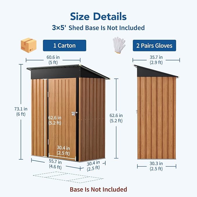 3x5FT Outdoor Storage Shed, Metal Garden Shed with Updated Frame Structure & Lockable Door, Large Tool Shed for Backyard, Patio,Lawn,Utility & Bike Storage