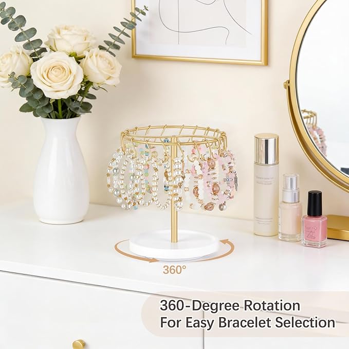 Mkono Hanging Jewelry Organizer Macrame Necklace Holder Wall Mounted and Bracelet Holder Single Tier Rotating Bracelet Display Stand Metal Jewelry Organizer for KeyChain Accessories Selling