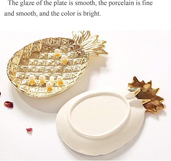 Ceramic Jewelry Pineapple Trays,Electroplated Golden Pineapple Plate,Home Decor Dish Wedding Birthday Xmas Gift (Gold)
