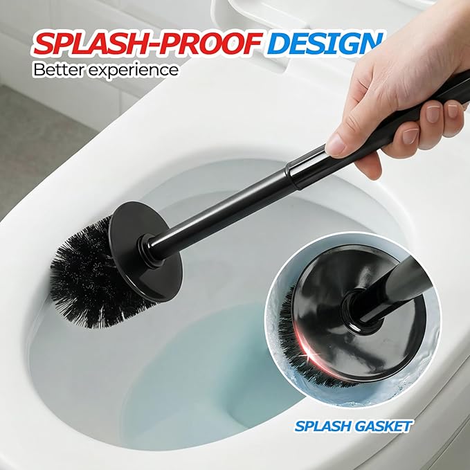 2Pack Toilet Bowl Brush and Holder Set - Toilet Scrubber Brush,Cleaning Brush,Bathroom Decor,Household Essentials,Cleaning Supplies,Home Essentials,Black