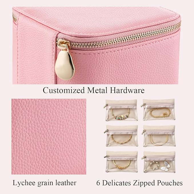 Leather Jewelry Boxes for Travel, leather jewelry travel case, small jewelry pouchs zipper for women, travel jewelry bag organizer (Yellow)