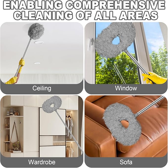 Eunice 2Pack Ceiling Fan Duster with Extension Pole, 13-49.7 Inches Adjustable and Removable Fan Cleaner Blade for High Ceiling, Window Door Furniture (Grey)