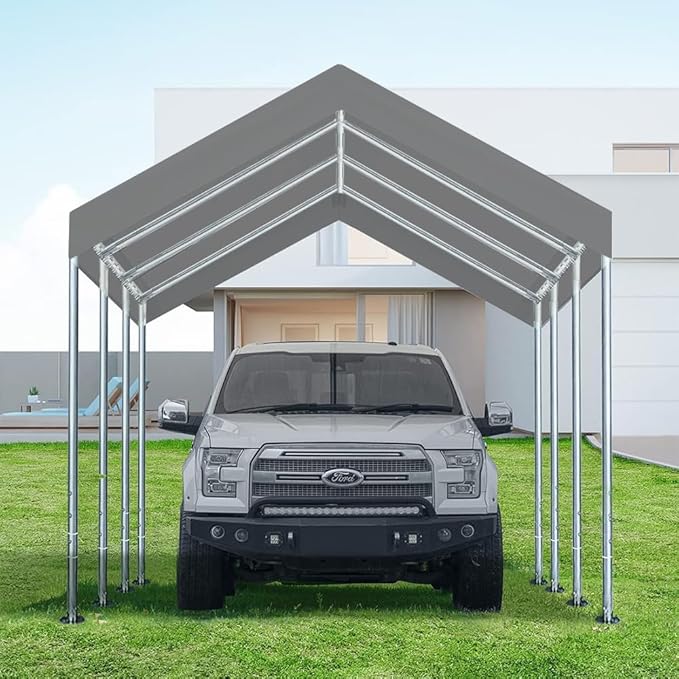 12'x20' Upgraded Carport Replacement Top Canopy Cover for Car Garage Shelter Tent Party Tent with Ball Bungees Grey (Only Top Cover, Frame is not Included)