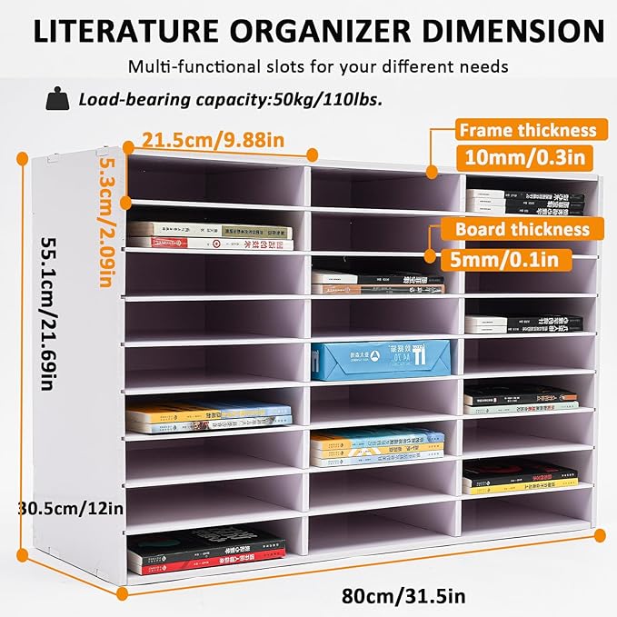 LOYALHEARTDY Literature Organizer, 27 Compartments Paper Storage Cabinet Mail Organizer, 31.5 X 12 X 21.69 Inch Desktop File Sorter Mail Center Mailbox School Classroom Keepers for Home&Office, White