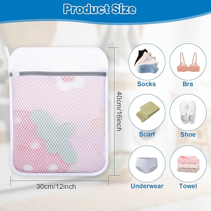 3 PCS Durable Honeycomb Mesh Laundry Bags for Delicates with Zipper, 12 x 16 Inches Reusable Laundry Bag Mesh Wash Bags for Washing Machine for Clothes, Shoes, Socks, Underwear, Bra (M, White)