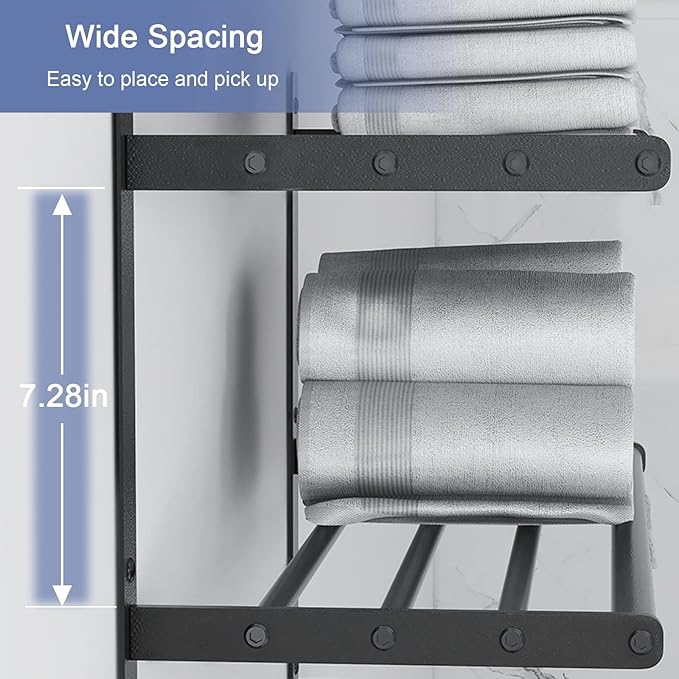 Hotel Towel Racks for Bathroom Wall Mounted, BETHOM Towel Shelf for Bathroom 3-Tier, 16 Inch Matte Black Towel Bar with Shelf