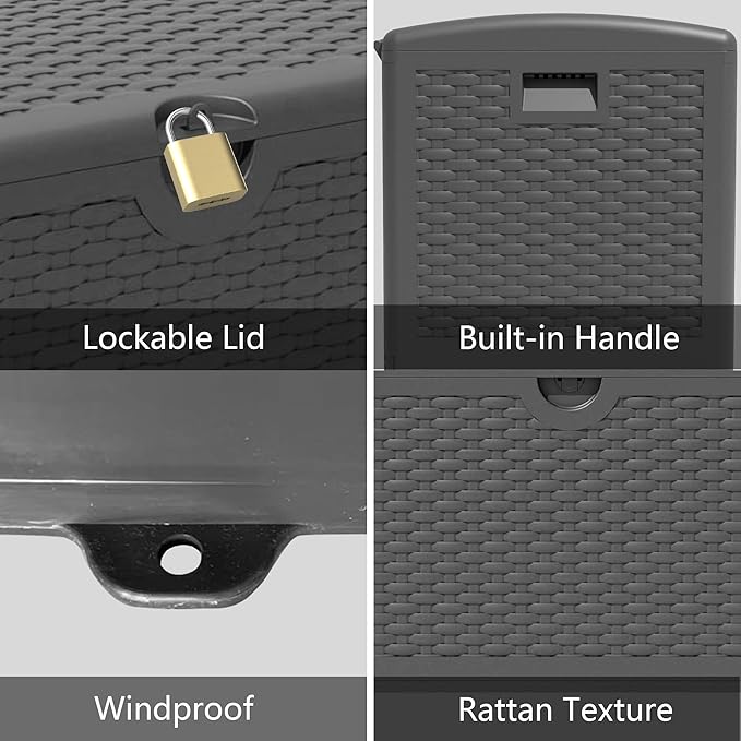 Outdoor Storage Deck Box Waterproof,90 Gallon Lockable Patio Package Delivery Bin as Seat, Resin Storage Container Bench for Furniture Cushions, Pool Accessories, Garden Tools, Black