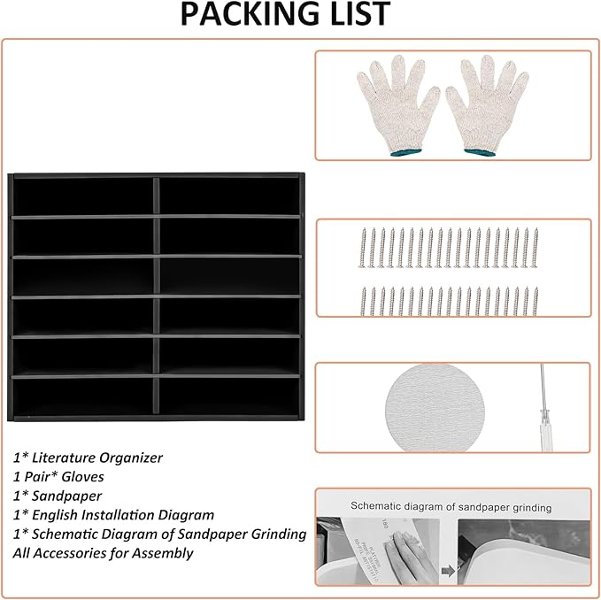 LOYALHEARTDY Desktop Literature Organizer,12 Compartments Paper Organizer,Adjustable File Sorter Mail Center Magazine Holder Paper Storage Cabinet Classroom Keeper Mailbox for Office Home School,Black