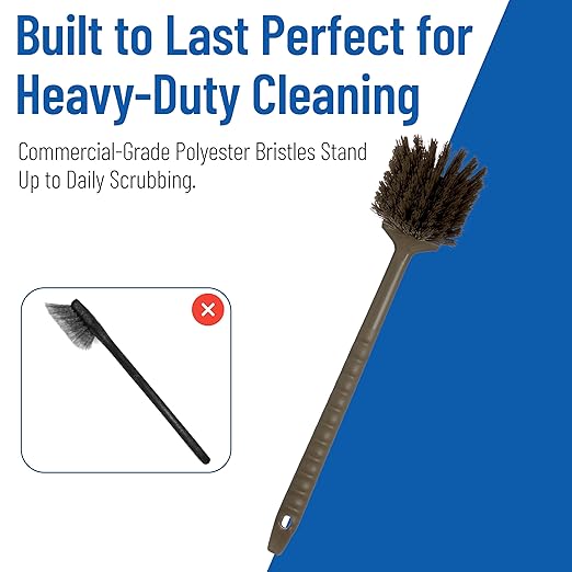 SPARTA 40501EC01 Plastic Large Scrub Brush, Kitchen Brush, Utility Brush With Long Handle For Cleaning, 20 Inches, Brown